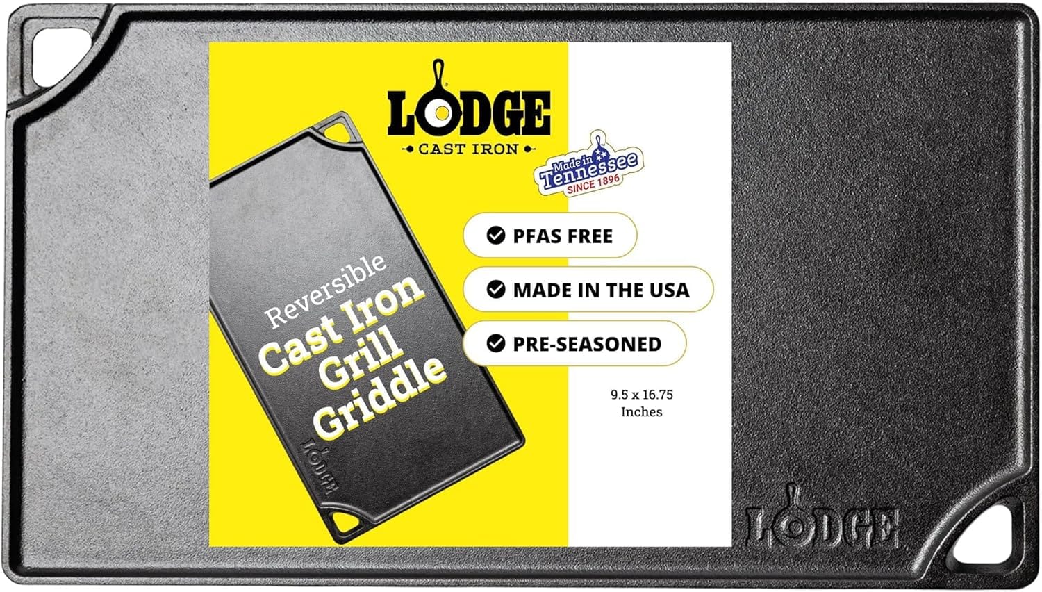 Lodge LPGI3 Pro-Grid Cast Iron Reversible Grill/Griddle, 20-inch x 10.44-inch