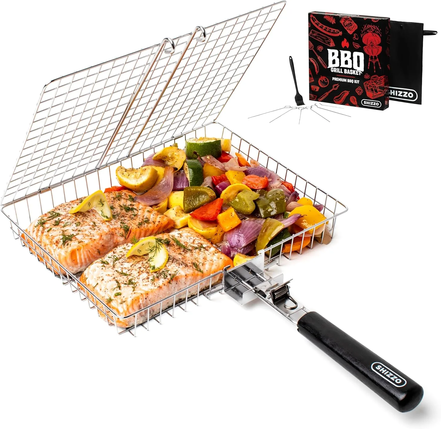 Barbecue Grill Basket - Stainless Steel Folding Grilling Basket for Fish